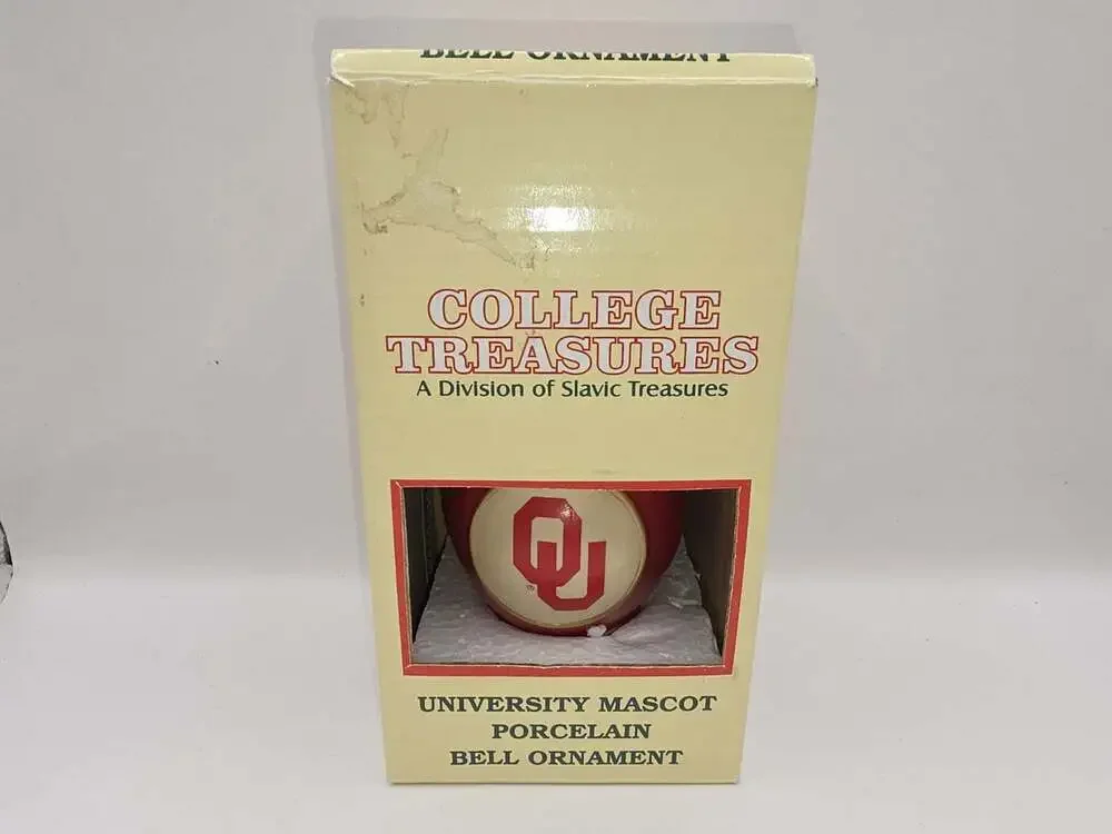 OU College Treasures Porcelain Bell Ornament Oklahoma Sooners 2002